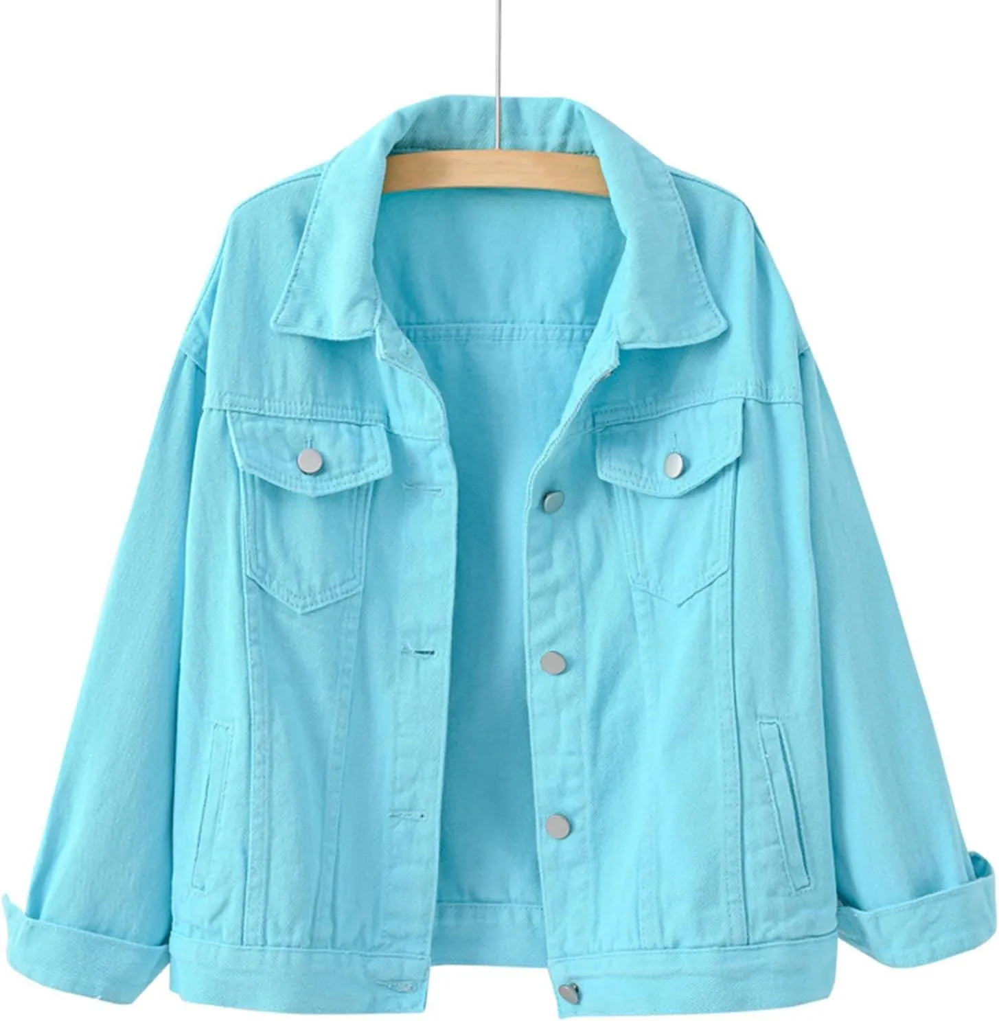 PETYCZEN Womens Jean Jacket Classic Fit Long Sleeve Cropped Denim Jacket Lapel Button Down Boyfriend Jean Jackets Fall Coats
