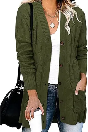 Plus Size Sweaters for Women Chunky Knitted Cardigan Sweaters Casual Long Sleeve Button Down Outwear with Pockets