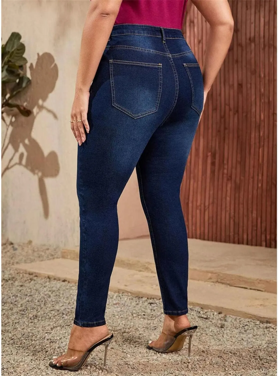 Plus Size Women's Skinny Jeans Full Length High Rise Jeans Stretch Pencil Curve Jeans