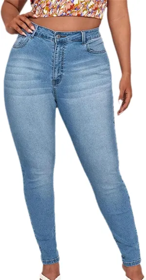 Plus Size Women's Skinny Jeans Full Length High Rise Jeans Stretch Pencil Curve Jeans