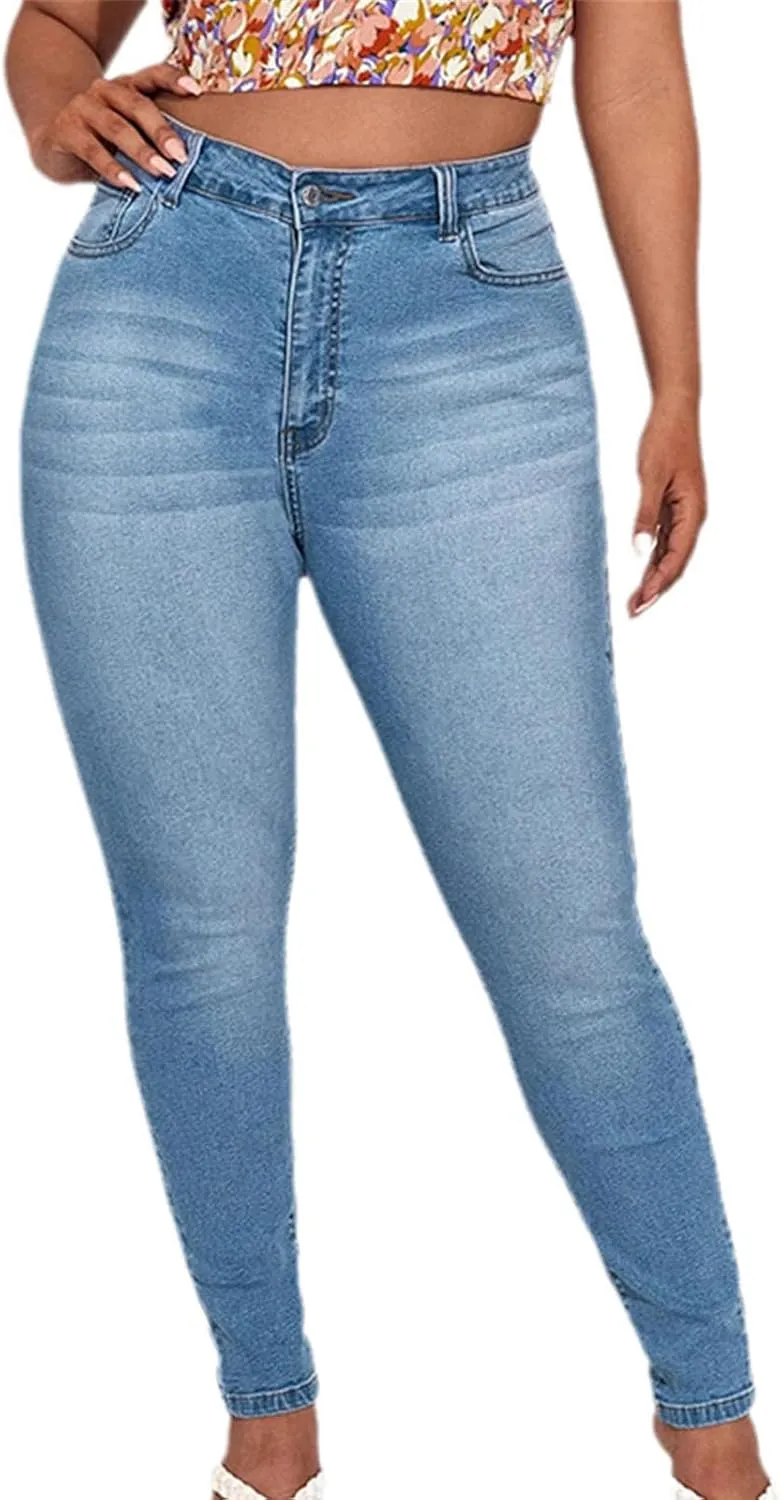Plus Size Women's Skinny Jeans Full Length High Rise Jeans Stretch Pencil Curve Jeans