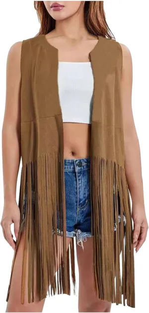 Womens Cardigan Cropped Open Front Sweaters Sleeveless Fringe Jacket Fall Fashion Trends Vintage Tassel Vest Women