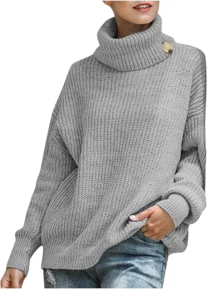 Women's Turtleneck Oversized Sweaters 2024 Fall Lantern Sleeve Casual Cozy Baggy Tunic Pullover Sweater Knit Tops