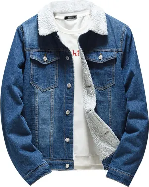 XIAXOGOOL Men's Sherpa Fleece Lined Denim Jacket Warm Winter Trucker Jacket Lapel Thicken Coat Cowboy Jean Jacket Outerwear