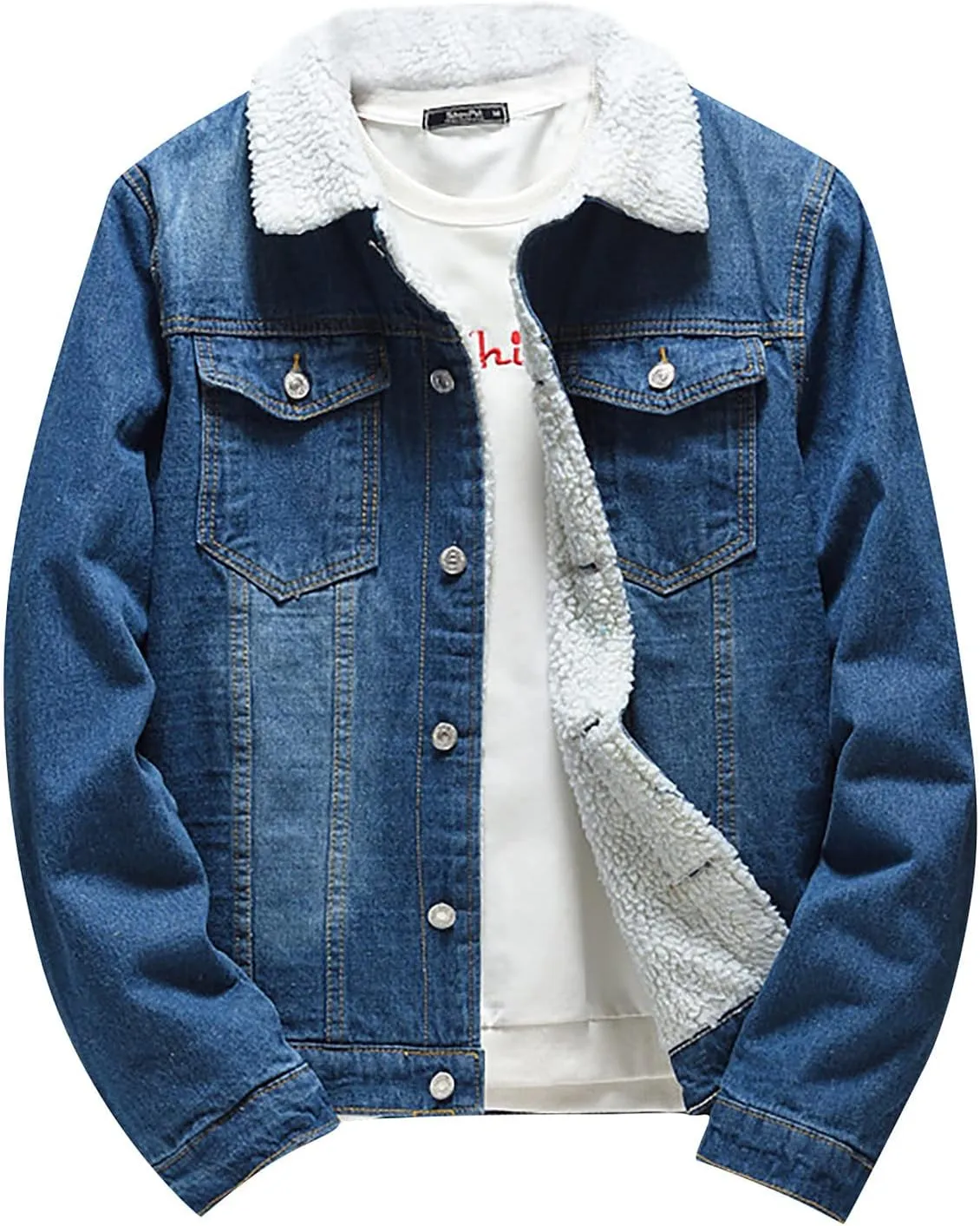 XIAXOGOOL Men's Sherpa Fleece Lined Denim Jacket Warm Winter Trucker Jacket Lapel Thicken Coat Cowboy Jean Jacket Outerwear